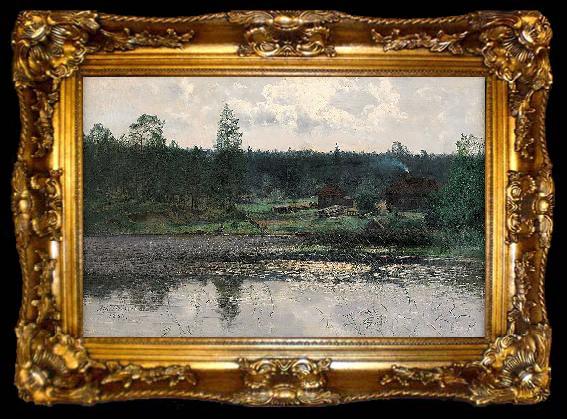 framed  Alfred Thorne Insjolandskap med gard, ta009-2